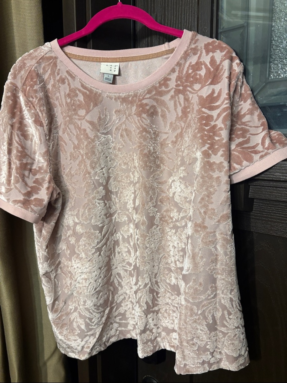 a new day Blush Pink Velvet Burnout Short Sleeve Top